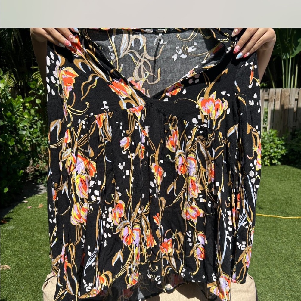 Free People Black Floral Blouse